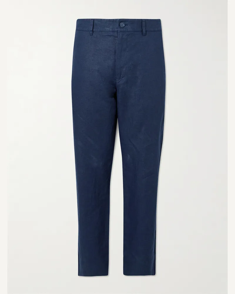 NN 07 Aden 1454 Straight-Leg Linen Suit Trousers Blue