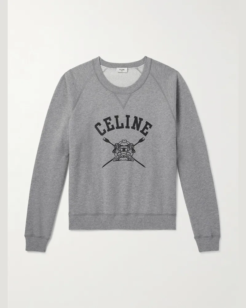 Celine Verkürztes Sweatshirt aus Baumwoll-Jersey mit Logoprint Grau