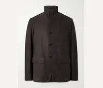 Jacke aus Nubukleder mit Nehru-Stehkragen