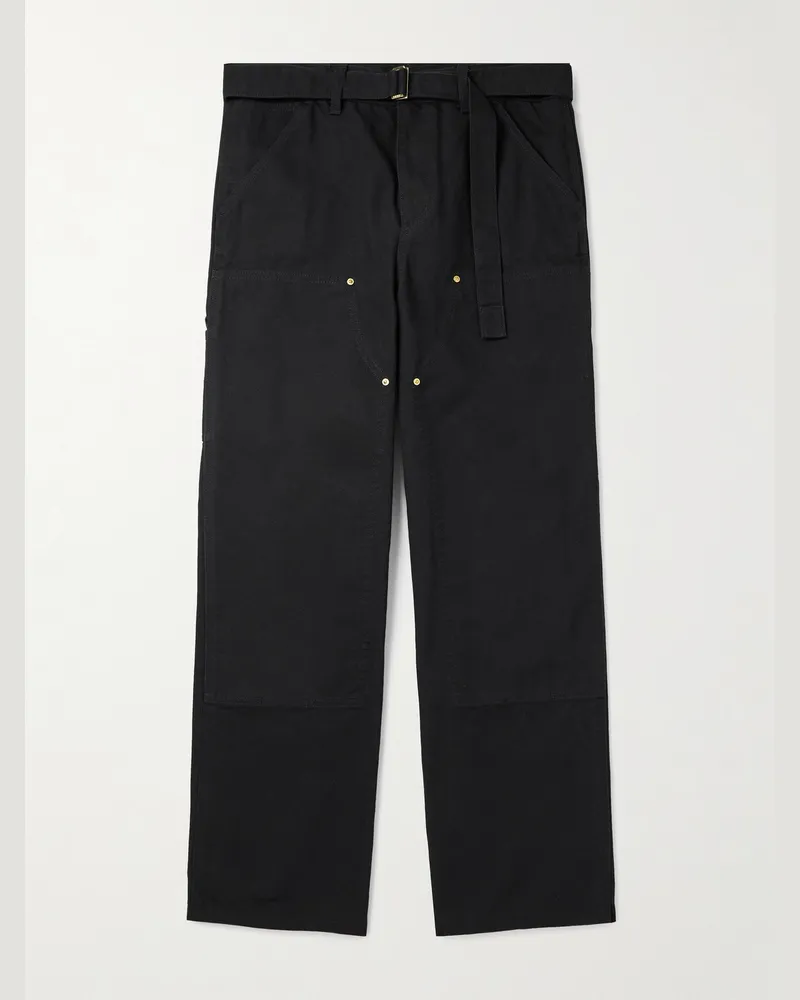 Sacai Carhartt WIP Straight-Leg Belted Panelled Cotton-Canvas Trousers Black