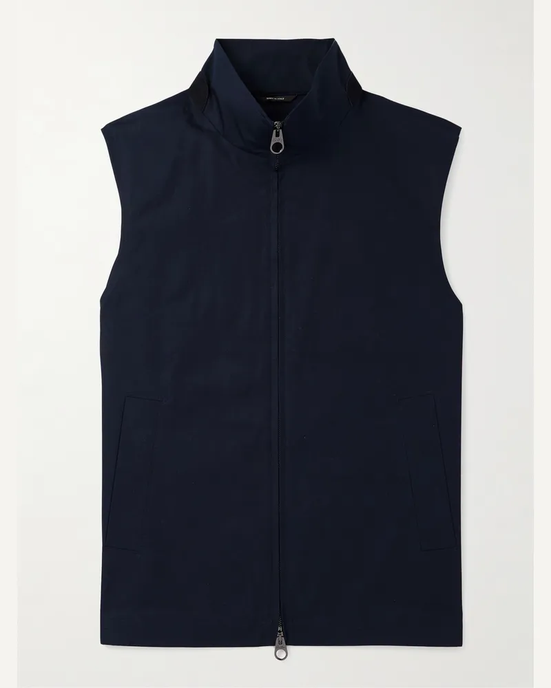 Loro Piana Landon Weste aus Baumwollsatin mit Velourslederbesatz Blau