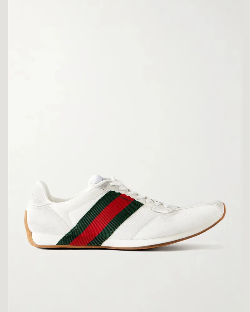 Gucci Legacy Webbing and Suede-Trimmed Mesh Sneakers White