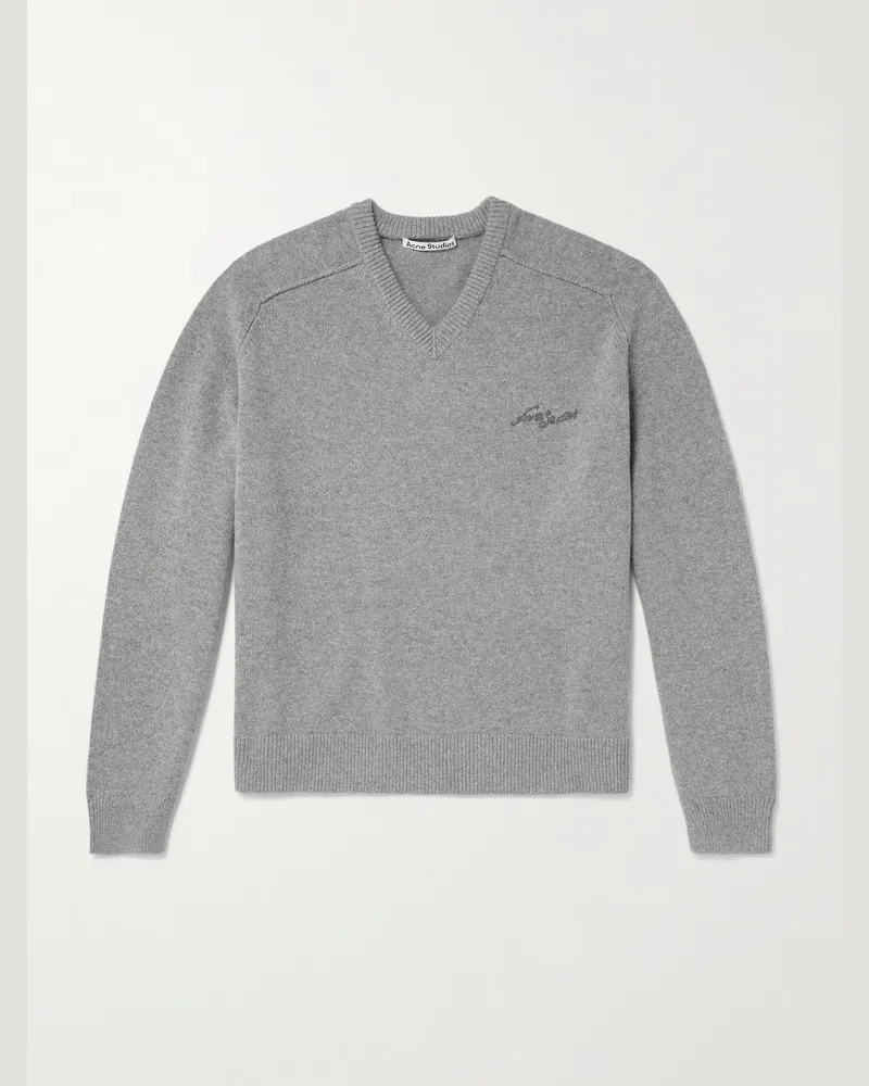 Acne Studios Kaybe Richard Pullover aus einer Woll-Yakwollmischung mit Logostickerei Grau