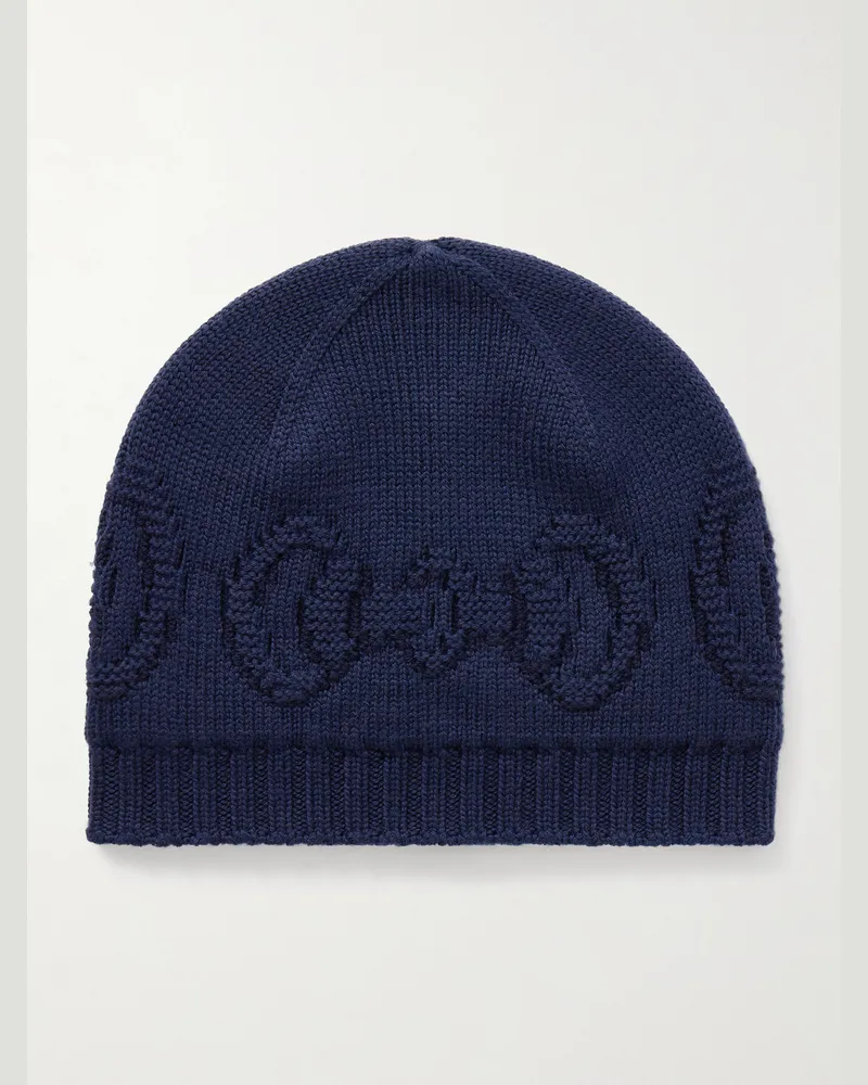 Gucci Logo-Intarsia Wool Beanie Blue