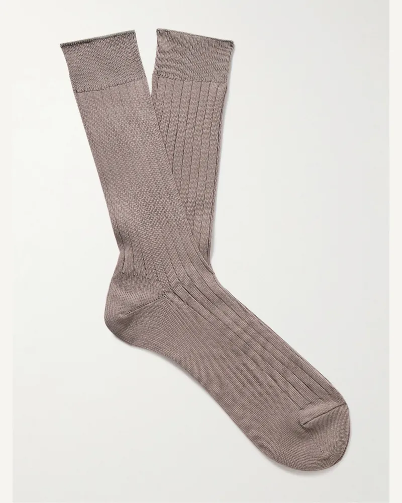MR P. Ribbed Cotton-Blend Socks Neutrals