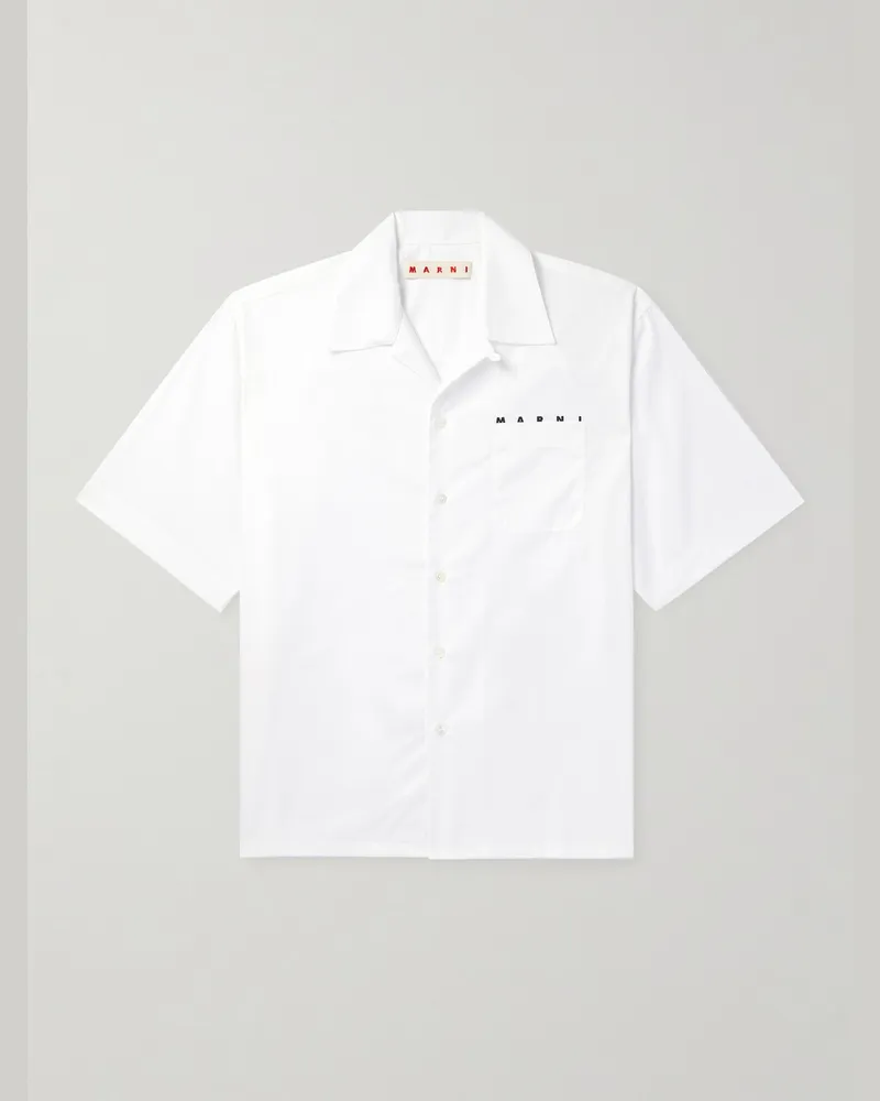 Marni Hemd aus Baumwollpopeline mit Reverskragen und Logoprint Weiß