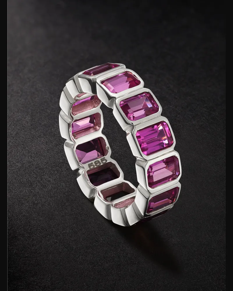 42 Suns Memoire-Ring aus 14 Karat Weißgold mit pinkfarbenen Saphiren Pink
