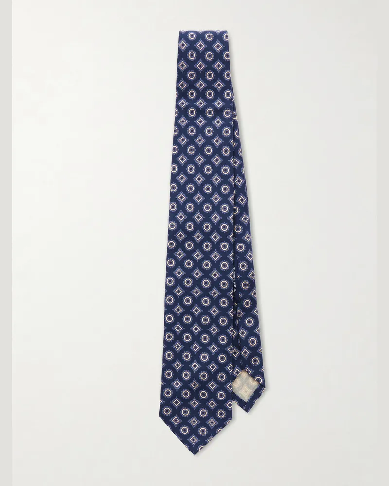 Thom Sweeney 8cm Printed Silk Tie Blue