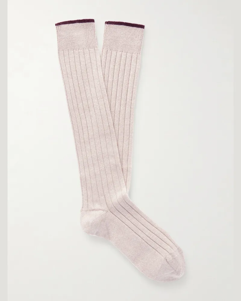 Brunello Cucinelli Socken aus Kaschmir in Rippstrick Neutral