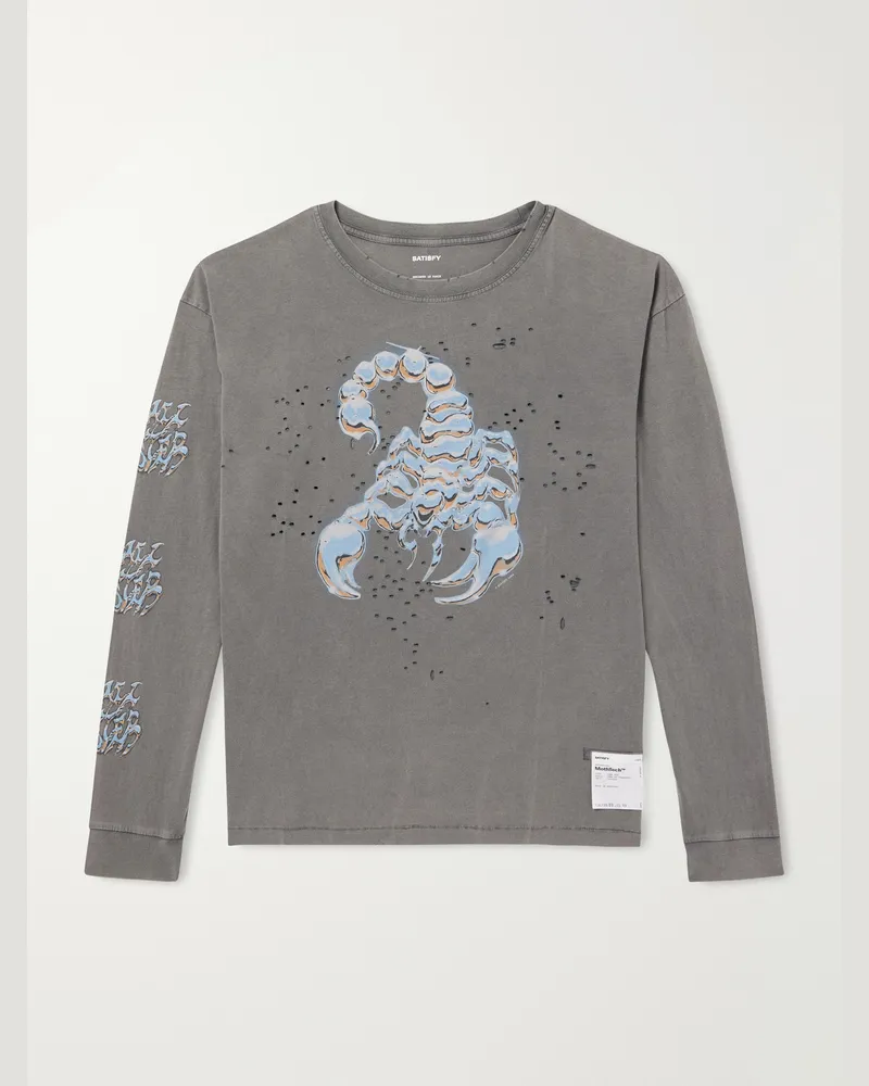 Satisfy Logo-Print Distressed MothTech™ Cotton-Jersey T-Shirt Gray