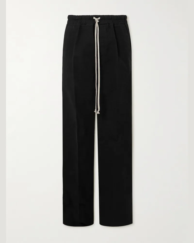 Rick Owens Dietrich weit geschnittene Hose aus gebürstetem Baumwoll-Twill mit Kordelzugbund Schwarz