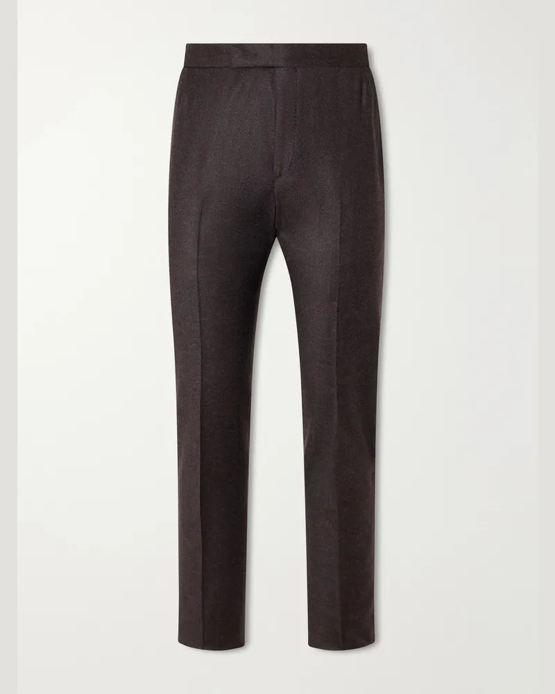 Thom Sweeney Tapered Wool and Cashmere-Blend Flannel Suit Trousers Brown