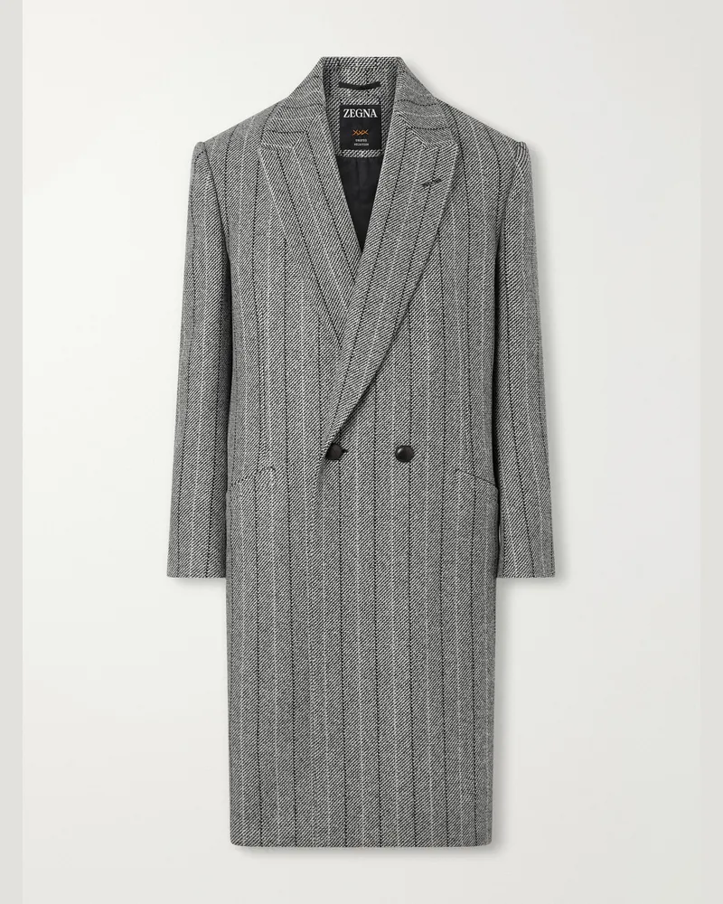 Ermenegildo Zegna Trofeo Selection Double-Breasted Pinstriped Wool Coat Gray