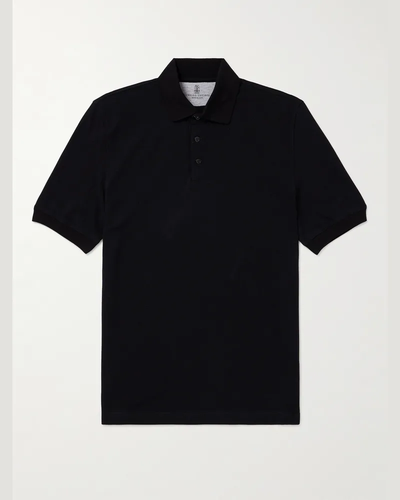 Brunello Cucinelli Slim-Fit Cotton-Piqué Polo Shirt Black