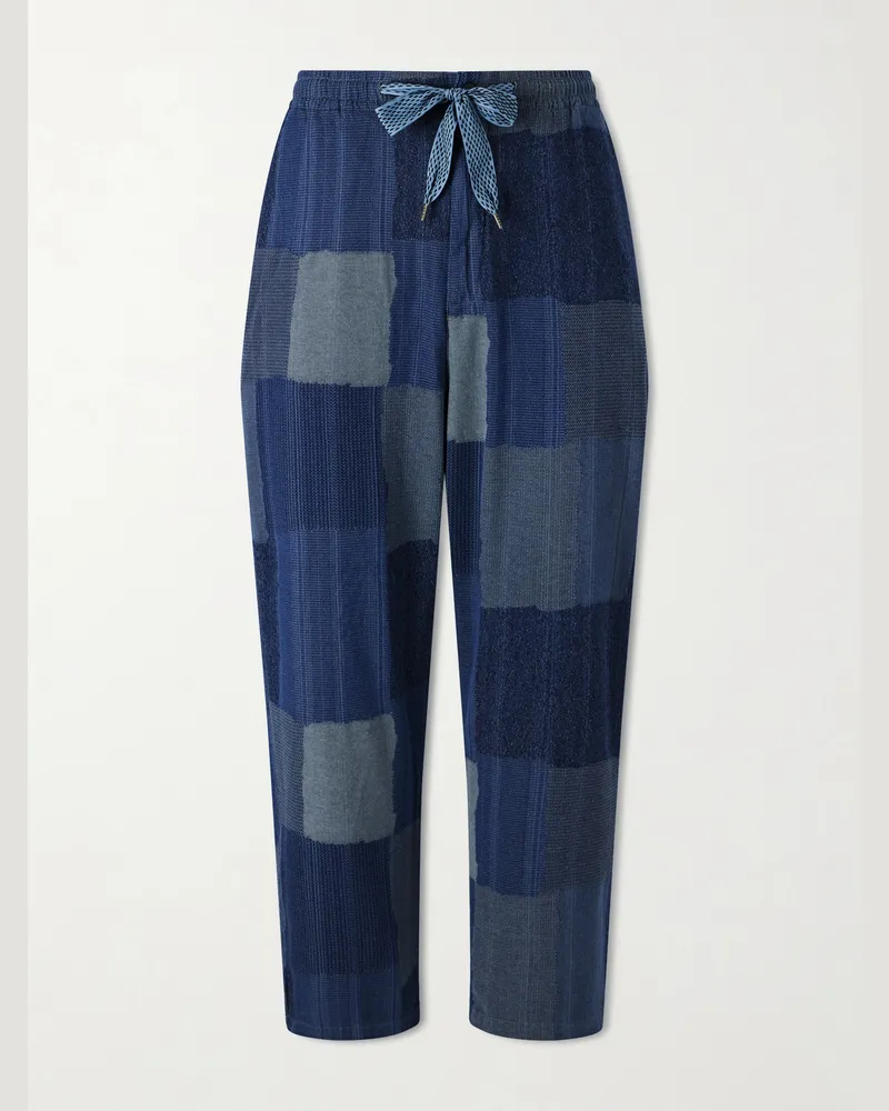KAPITAL Tugihagi Straight-Leg Patchwork Cotton Drawstring Trousers Blue