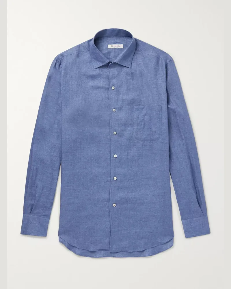 Loro Piana André Hemd aus Flammgarn aus Leinen Blau