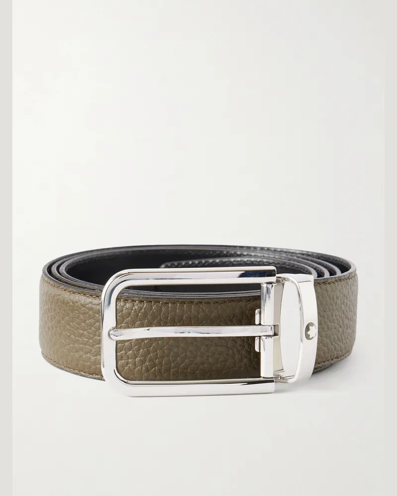 Montblanc 3.5cm Full-Grain Leather Belt Green
