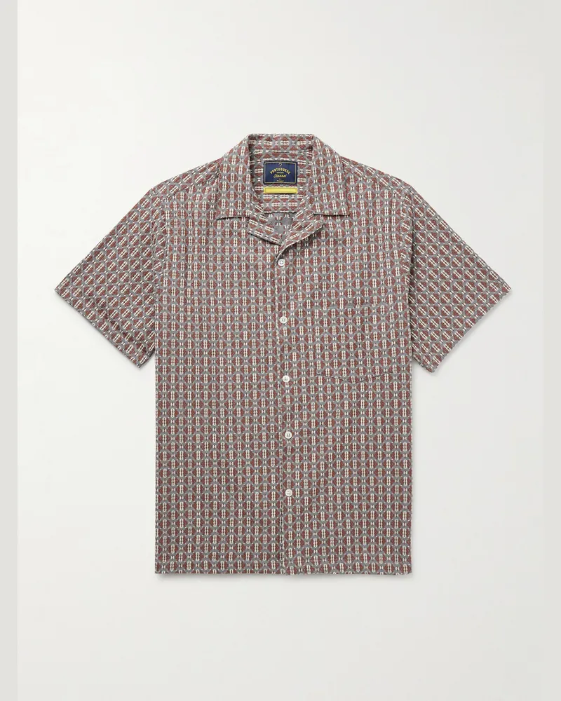 Portuguese Flannel Convertible-Collar Cotton-Blend Jacquard Shirt Gray