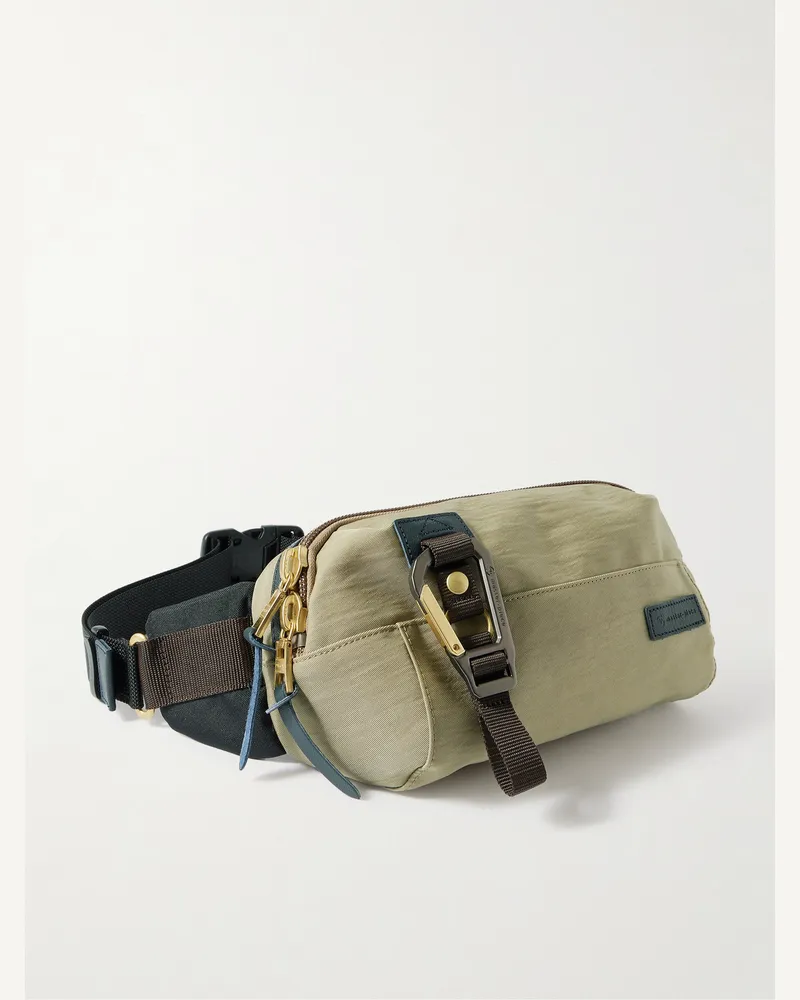 MASTER PIECE Link Leather-Trimmed Nylon-Twill Belt Bag Green