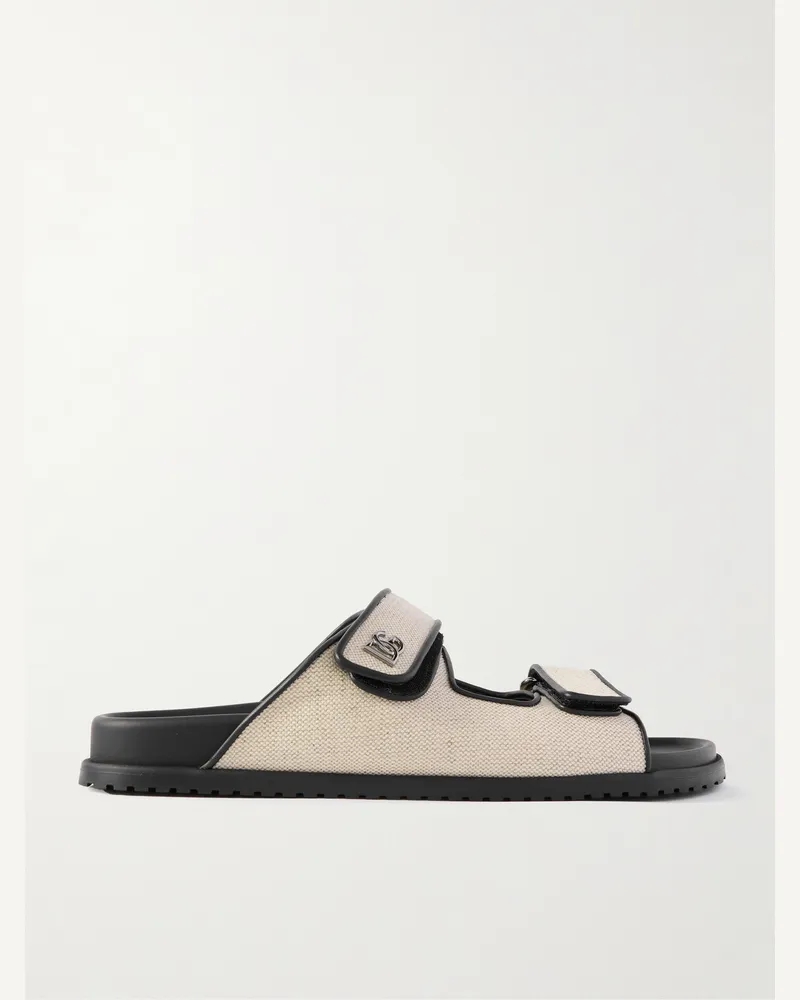 Dolce & Gabbana Pantoletten aus Canvas mit Lederbesatz und Logoverzierung Neutral