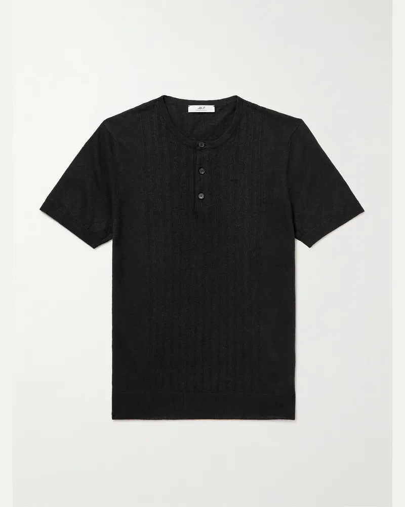 MR P. Henley Shirt aus einer Leinen-Baumwollmischung in Pointelle-Strick Schwarz