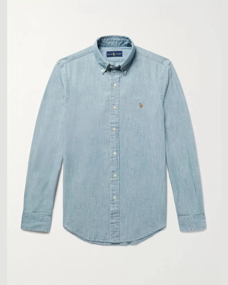 Ralph Lauren Schmal geschnittenes Hemd aus vorgewaschenem Baumwoll-Chambray Blau