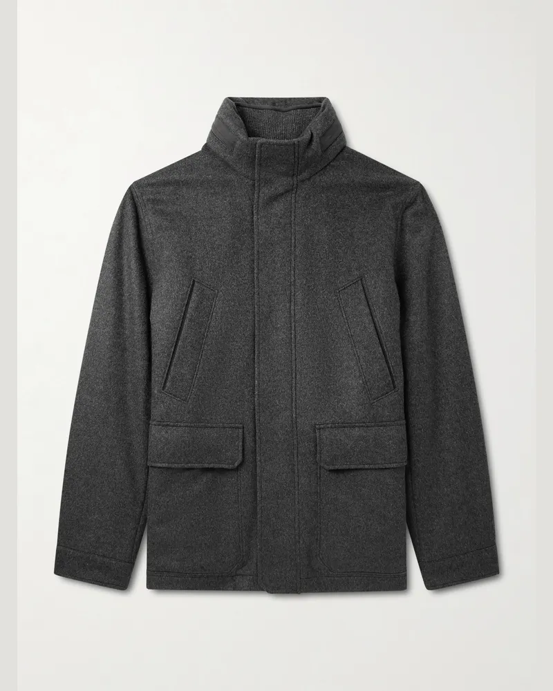 Ermenegildo Zegna Wattierter Mantel aus „Oasi“-Kaschmir mit Velourslederbesatz Grau