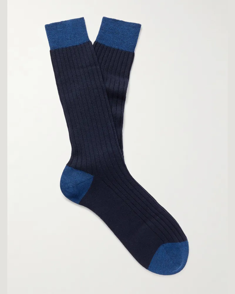 MR P. Ribbed Wool-Blend Socks Blue