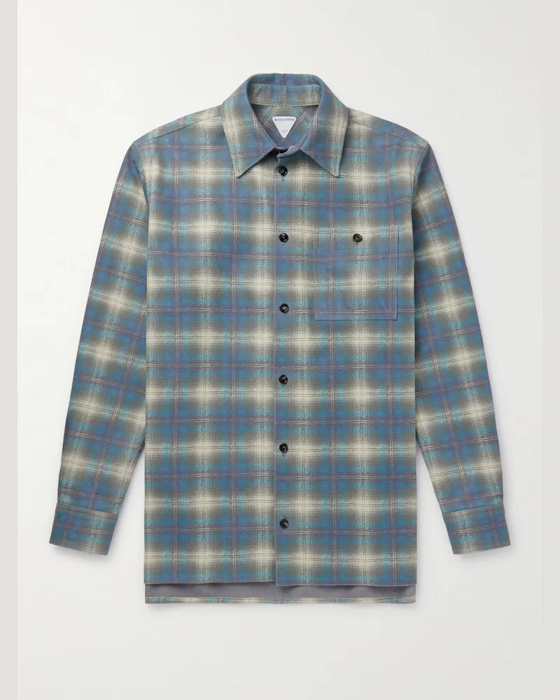 Bottega Veneta Hemd aus kariertem Leder Blau