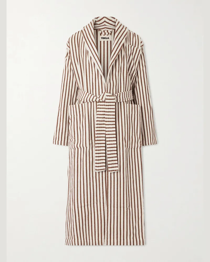 TEKLA Belted Striped Organic Cotton-Terry Robe Neutrals
