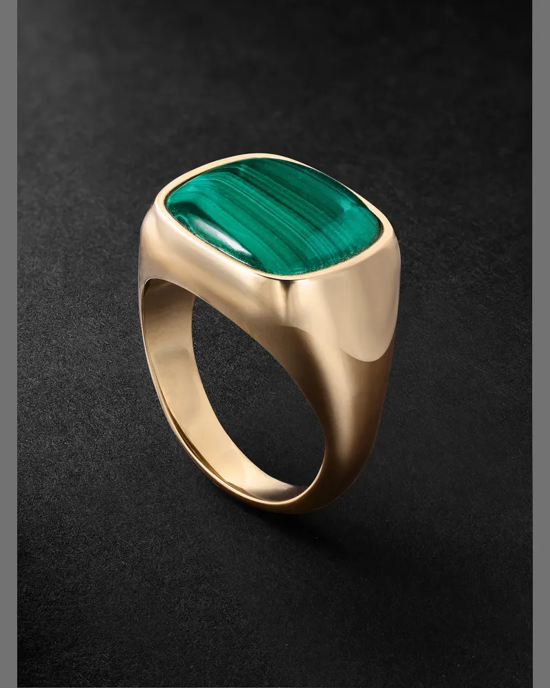 Jacquie Aiche Siegelring aus 14 Karat Gold mit Malachit Gold