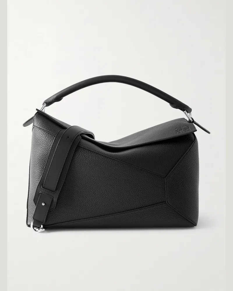 Loewe Puzzle Edge Large Logo-Debossed Full-Grain Leather Messenger Bag Black