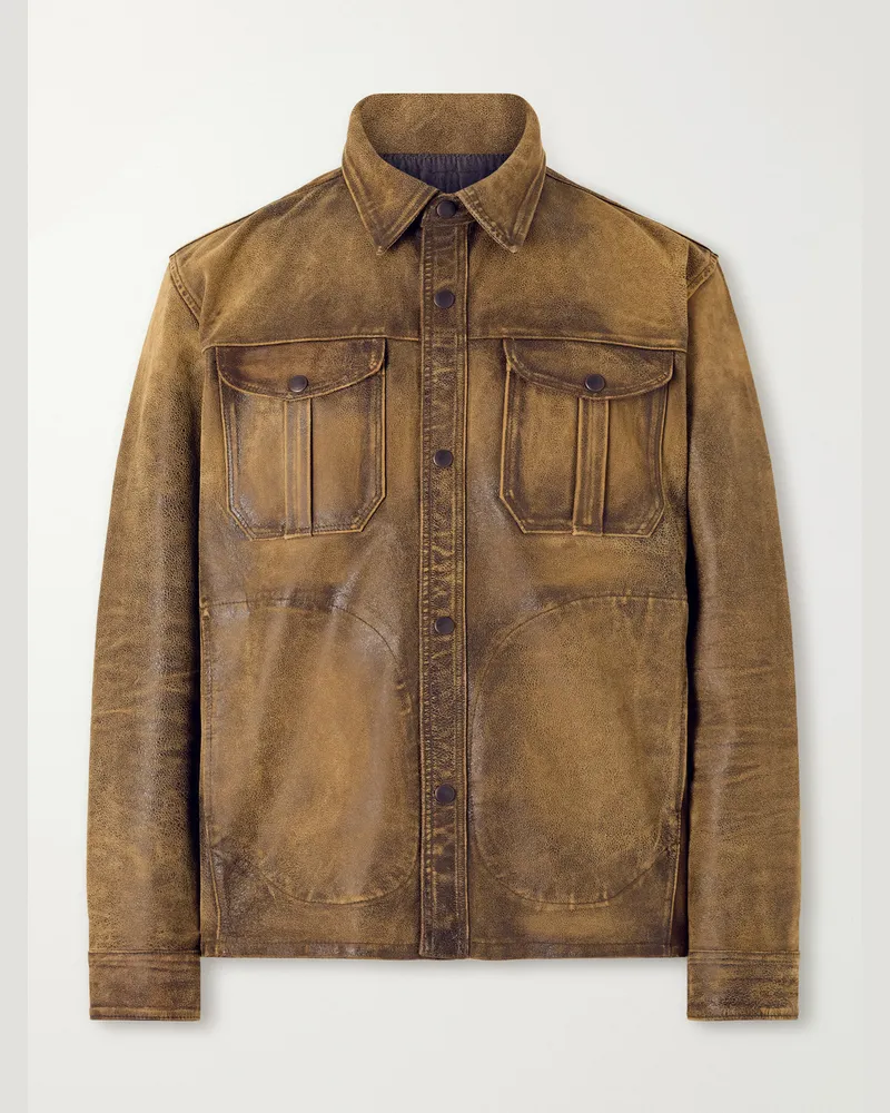 RRL Distressed Leather Jacket Brown