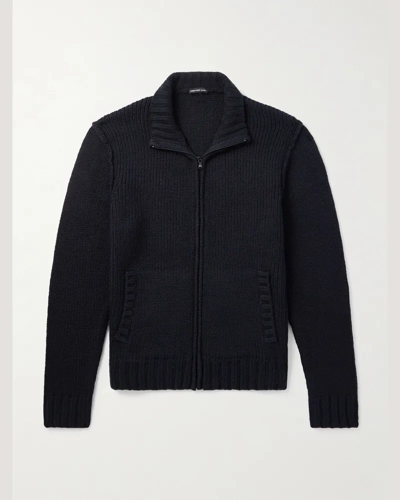 James Perse Pullover aus einer Baumwollmischung in Rippstrick mit Reißverschluss Schwarz