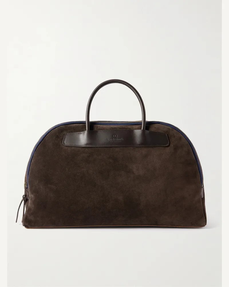 Bleu de Chauffe Weekender aus Veloursleder mit Lederbesatz Braun