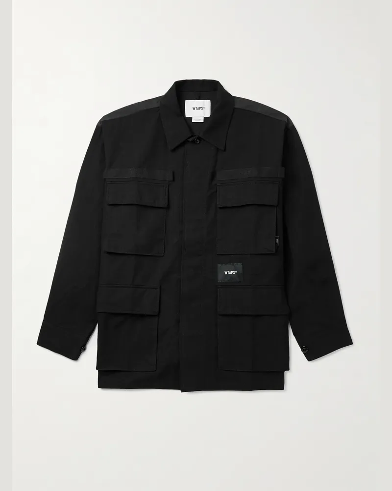 WTAPS Veiny Hemdjacke aus Baumwoll-Twill und bedrucktem Ripstop mit Applikation und Stickereien Schwarz
