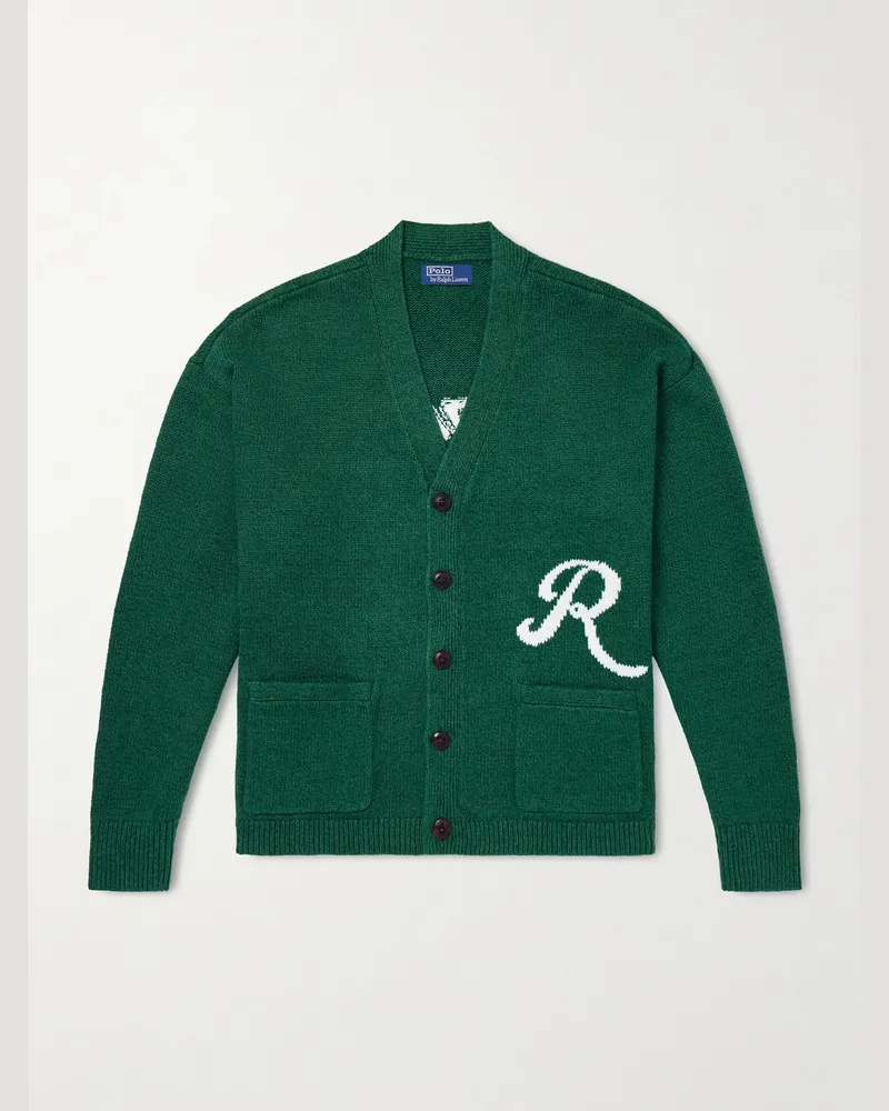 Ralph Lauren Logo-Intarsia Linen and Cotton-Blend Cardigan Green
