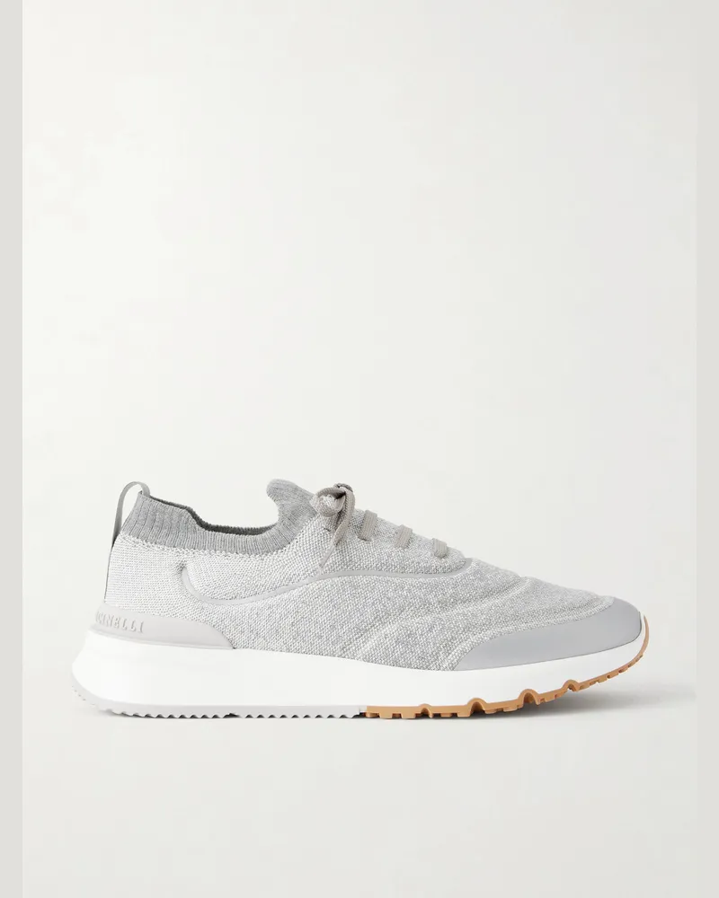 Brunello Cucinelli Stretch-Knit Sneakers Gray