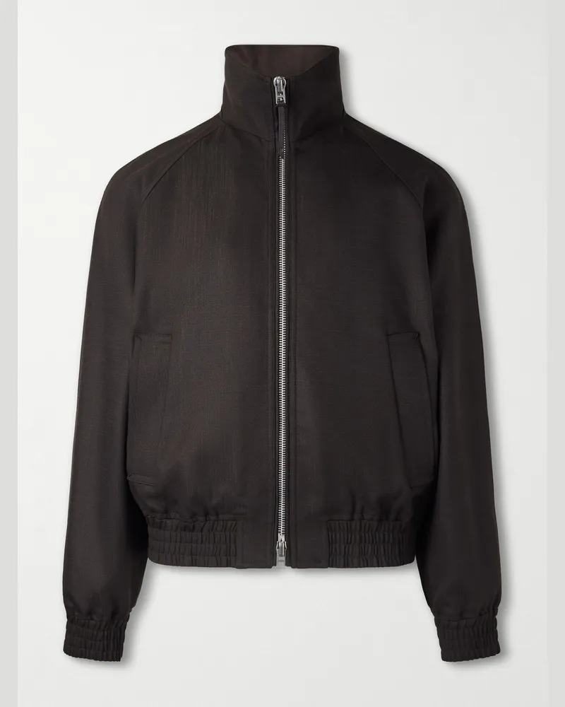 Tom Ford Leather-Trimmed Wool and Silk-Blend Jacket Brown