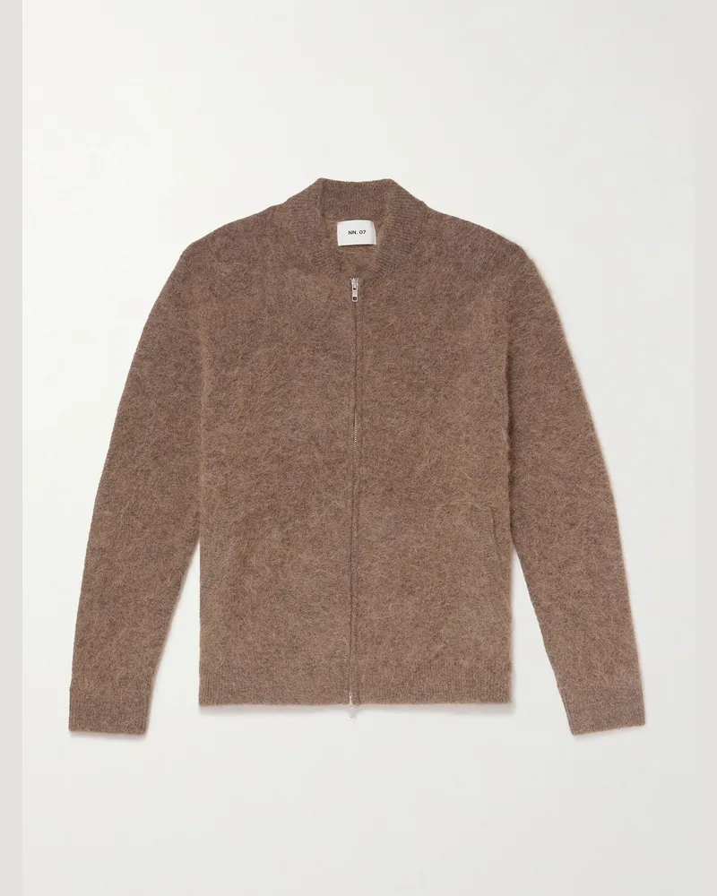 NN 07 Boris 60012 Cardigan aus einer Alpakawollmischung mit Reißverschluss Braun