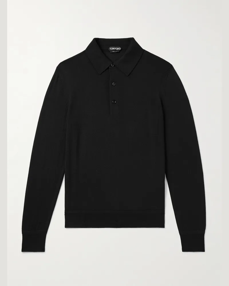 Tom Ford Slim-Fit Cashmere and Silk-Blend Polo Shirt Black