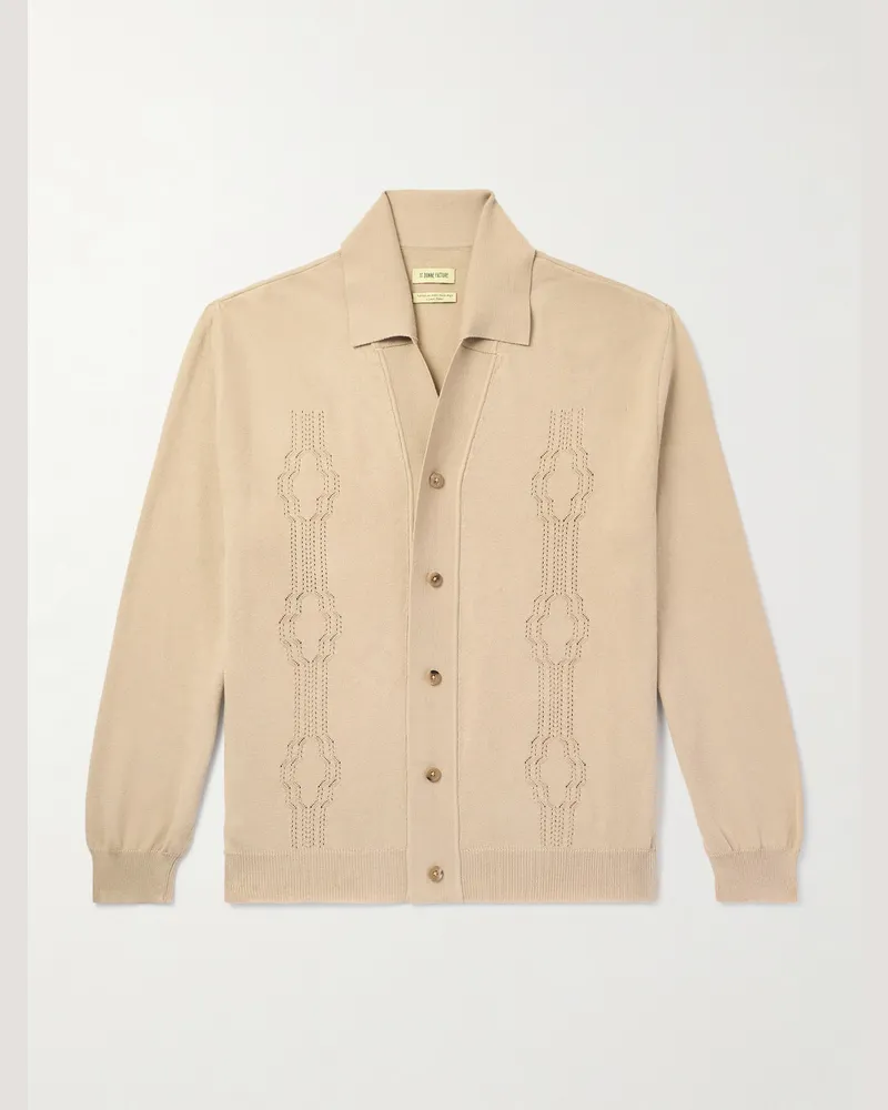De Bonne Facture Cardigan aus Baumwolle in Pointelle-Strick Neutral
