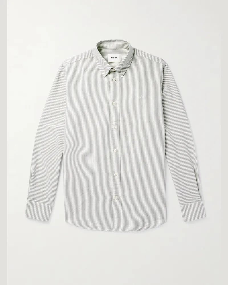 NN 07 Colby 5910 gestreiftes Hemd aus Biobaumwolle mit Button-Down-Kragen und Logostickerei Grün