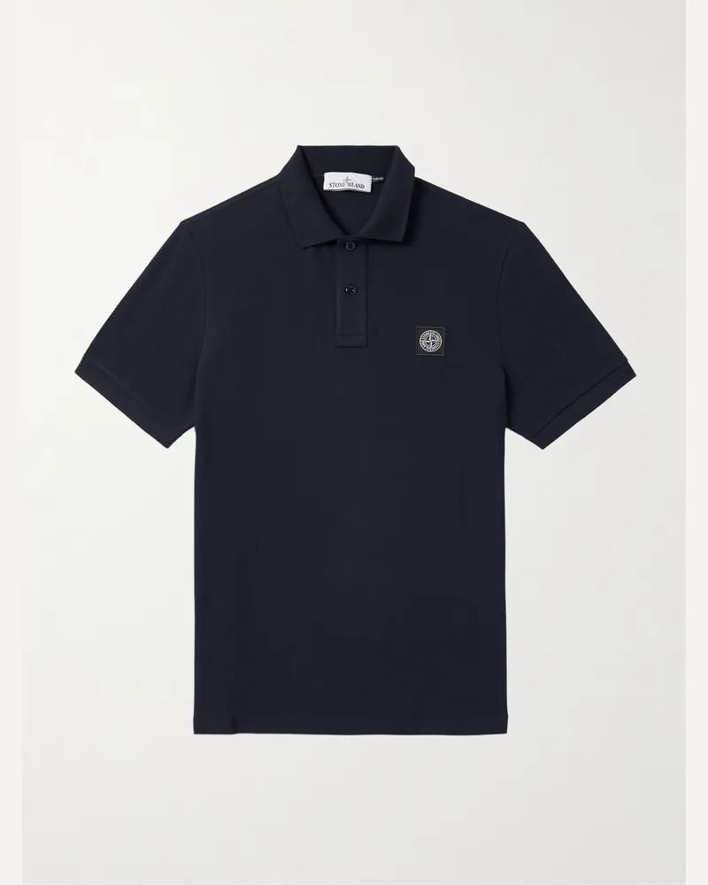 Stone Island Polohemd aus Piqué aus einer Baumwollmischung mit Logoapplikation Blau
