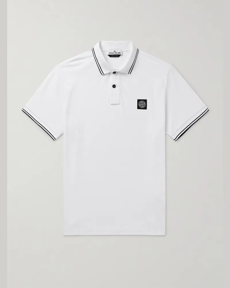 Stone Island Polohemd aus Stretch-Baumwoll-Piqué mit Logoapplikation Weiß