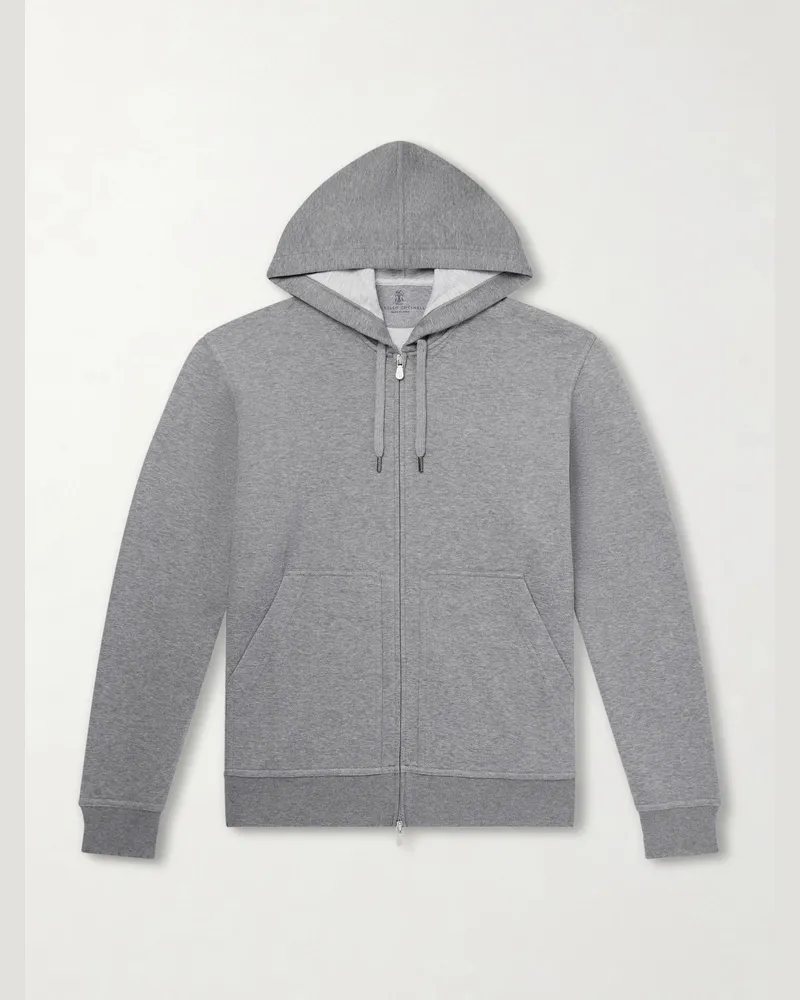 Brunello Cucinelli Cotton-Blend Jersey Zip-Up Hoodie Gray
