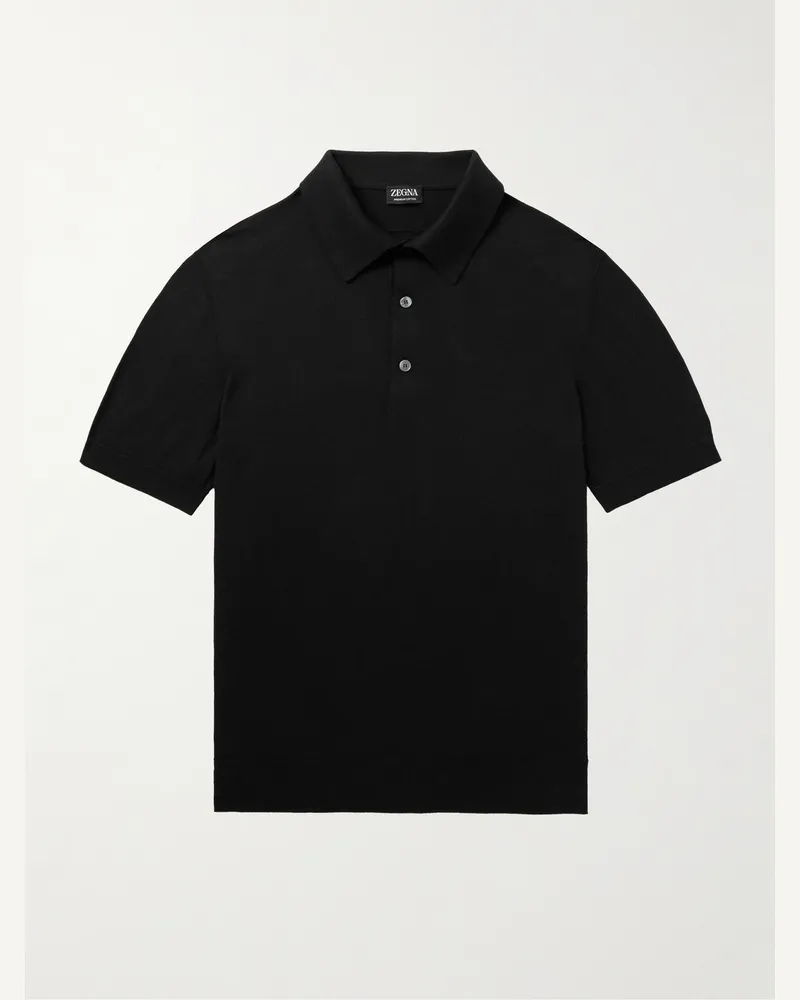 Ermenegildo Zegna Schmal geschnittenes Polohemd aus Baumwolle Schwarz