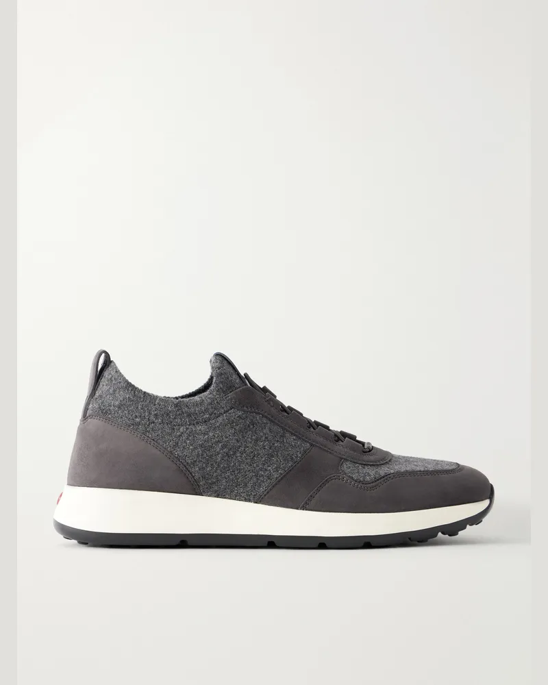 TOD'S Suede-Trimmed Wool-Knit Sneakers Gray