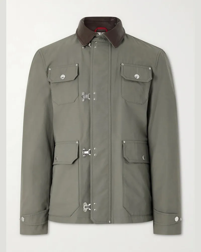 Brunello Cucinelli Fireman Leather-Trimmed Cotton-Blend Jacket Green