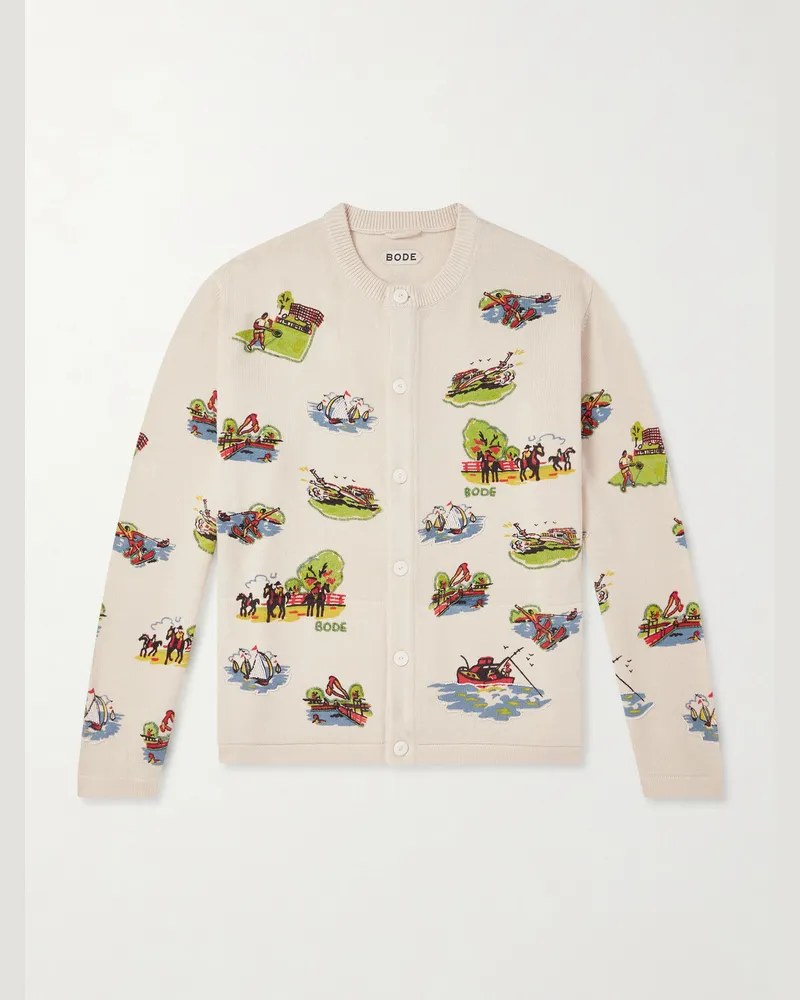 BODE Camp Bead-Embellished Jacquard-Knit Wool and Cotton-Blend Cardigan Multi